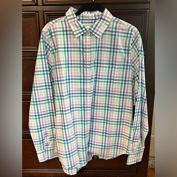 Amazon Essentials Tops - The Drop Pastel Gingham Button Down Shirt Medium. Blue green lavender. NWT